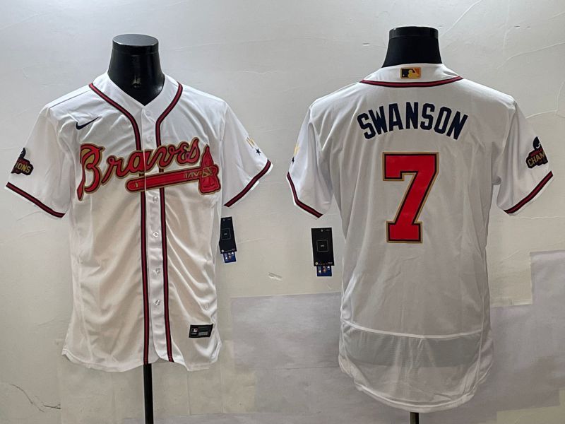Men Atlanta Braves 7 Swanson White Gold Elite 2025 Nike MLB Jersey style 5
